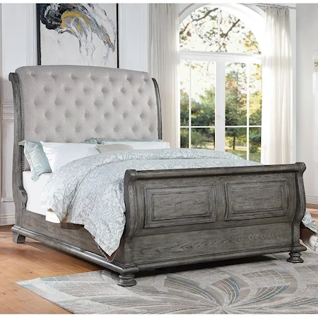 Queen Upholstered Sleigh Bed with Tufted Headboard
