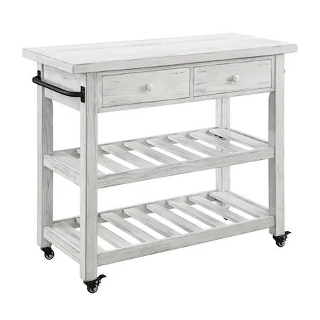 Traditional Two Drawer Kitchen Cart with White Finish