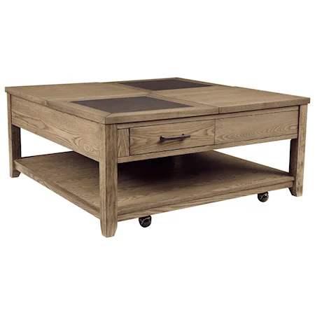 Transitional Square Lift-Top Cocktail Table with Casters