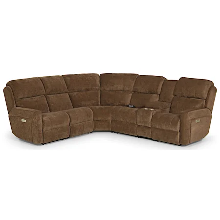 Contemporary Power Reclining Sectional Sofa with Storage Console and USB
