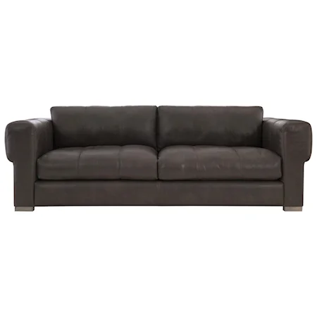Transitional Leather Sofa with Key Arms