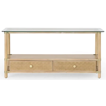 Coastal Glass Top Console Table with Drawers