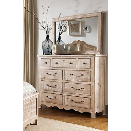 Traditional Drawer Dresser and Mirror Set