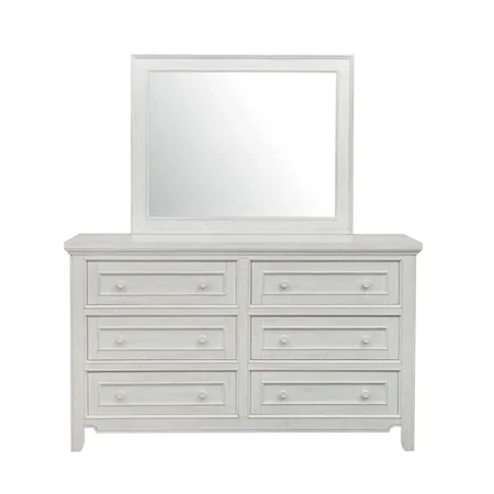 Transitional 6-Drawer Dresser in Weathered White