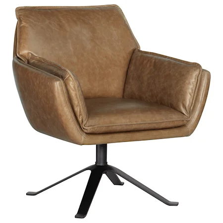 Contemporary Metal Base Swivel Club Chair with Upholstered Seat