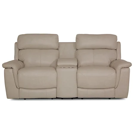 Power Leather Reclining Console Loveseat w/ Power Headrests and USB Ports