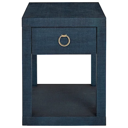 Transitional 1-Drawer Raffia Chairside Table