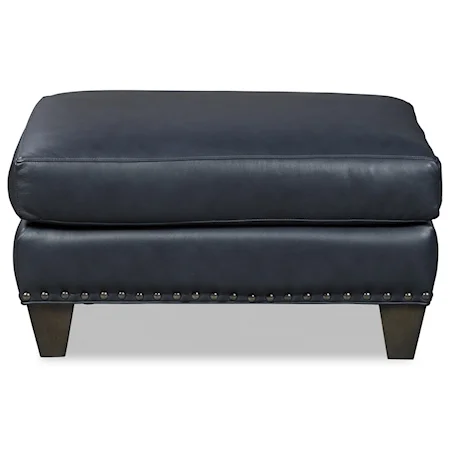Transitional Leather Ottoman with Nailheads
