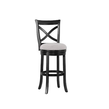 Contemporary X-Black Bar Stool with Upholstered Seat