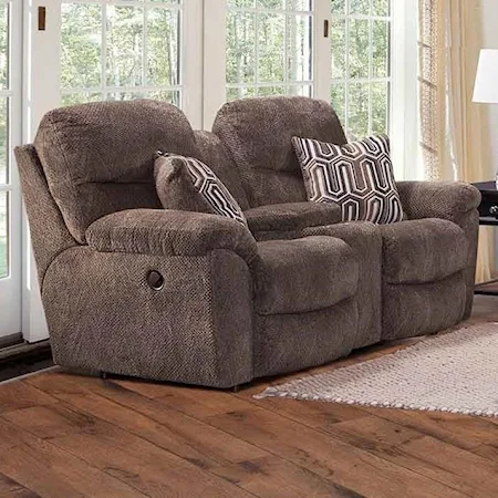 Casual Reclining Console Loveseat with Pillow Top Arms