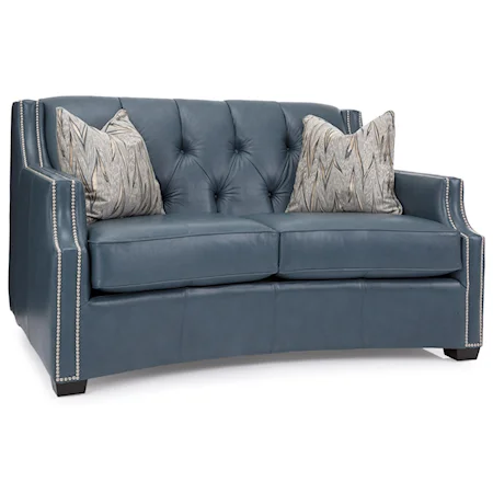 Transitional Tufted Loveseat with Scooped Arms and Nailheads