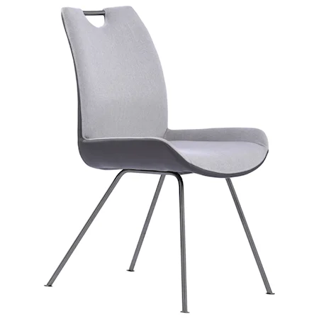 Contemporary Dining Chairs in Grey Powder Coated Finish and Pewter Fabric - Set of 2