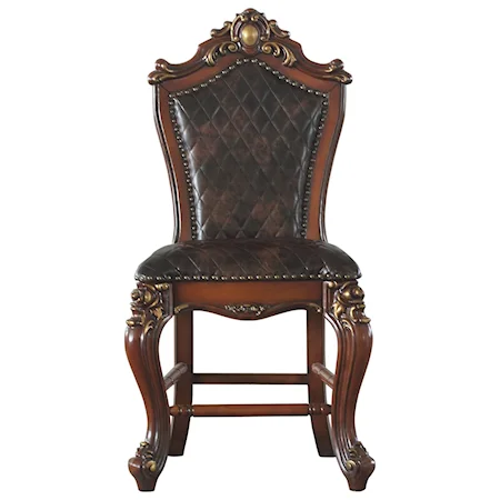 Traditional Counter Height Chair with Faux Leather Upholstery