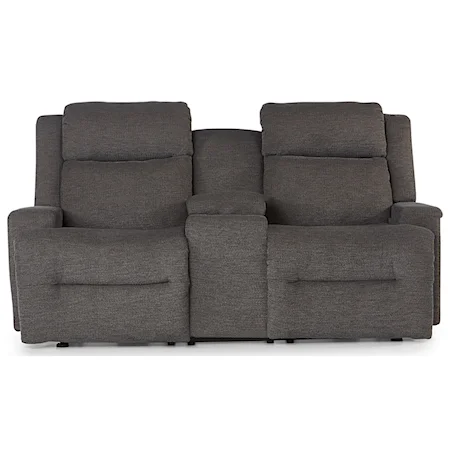 Contemporary Power Rocking Reclining Loveseat with Cupholder Storage Console & Power Headrests