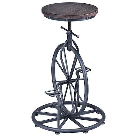 Adjustable Industrial Metal Bicycle Barstool with Pine Wood seat