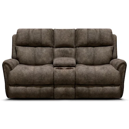 Power Reclining Console Loveseat with Nailheads, Power Headrests, USB Ports