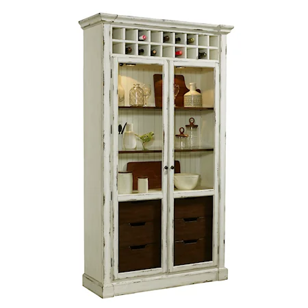 Farmhouse Vintage Curio with Wine Bottle Storage