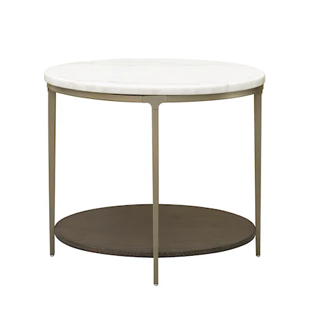 Transitional Oval End Table with Stone Top