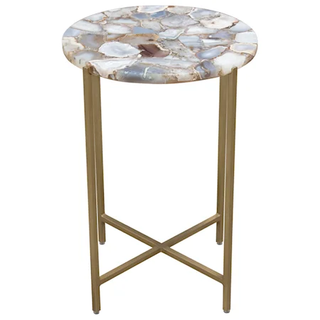 Round Accent Table w/ Grey Agate Top w/ Brass Base