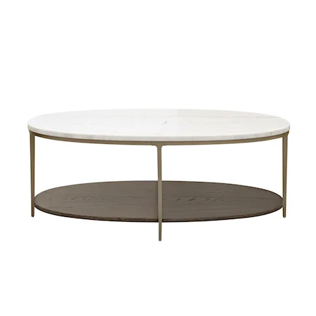 Transitional Oval  Cocktail Table with Stone Top