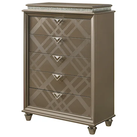 Glam 5-Drawer Chest with Faux Crystals