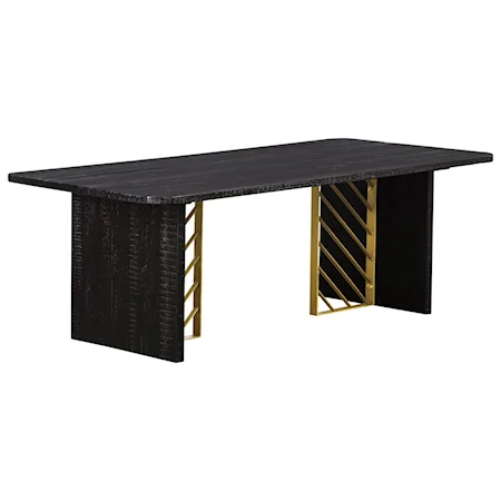Black Wood Coffee Table with Antique Brass Accents