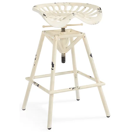 Adjustable Swivel Metal Barstool in Antique White Finish