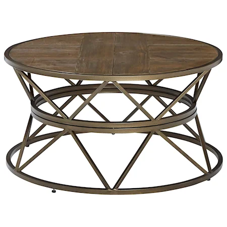 Transitional Round Cocktail Table with Metal Base