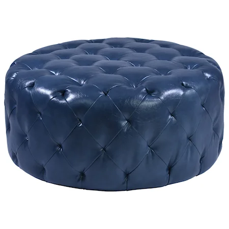 Round Tufted Bonded Leather Cocktail Ottoman