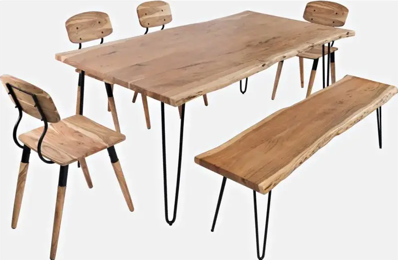 60" Dining Table with 4 Chairs and Bench