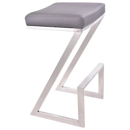 30" Bar Height Backless Barstool in Brushed Stainless Steel Finish with Grey Faux Leather