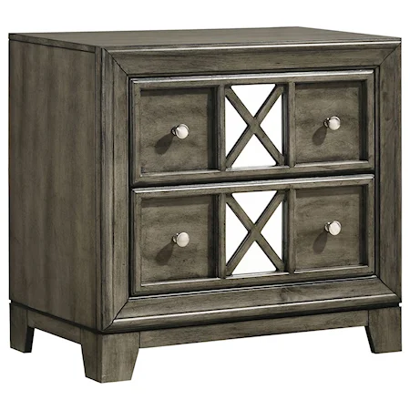 Transitional 2-Drawer Nightstand with Mirrored Front