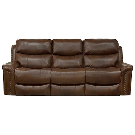 Leather Match Power Reclining Sofa with Nailhead Trim