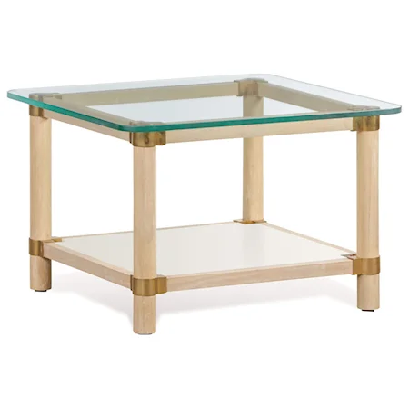 Square Coastal Glass Top Cocktail Table with Shelf
