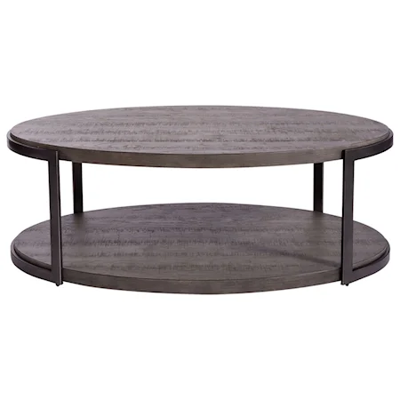 Metal/Wood Oval Cocktail Table with Casters