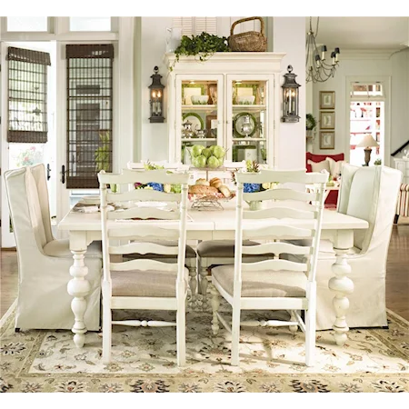 Paula's Table w/ 2 Upholstered Wing Chairs & 4 Ladder Back Dining Side Chairs