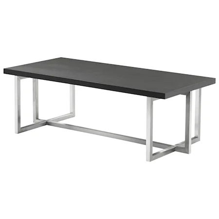 Contemporary Rectangular Coffee Table in Brushed Stainless Steel with Grey Wood Top