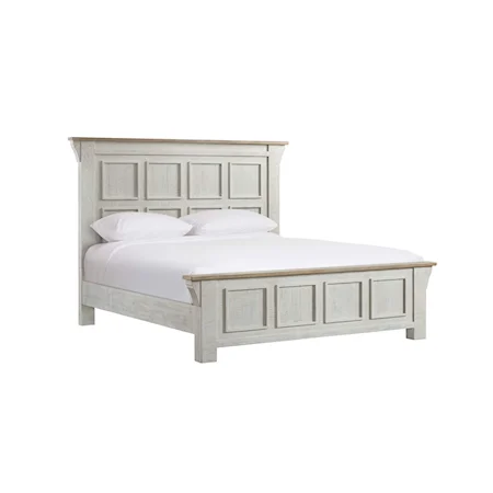 Farmhouse Style King Bed with Paneled Headboard