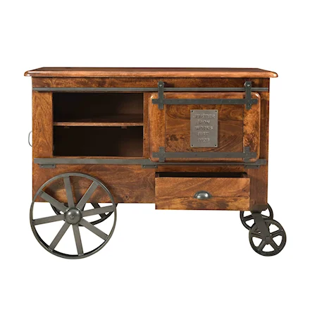 Industrial Two Door One Drawer Wine Cart