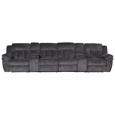 4-Seat Reclining Home Theater Sofa with Cupholders and Storage