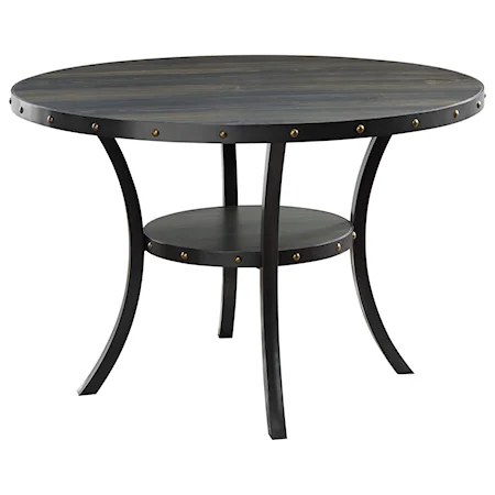 Transitional Round Dining Table with Nailhead Trim