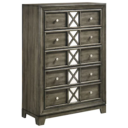 Transitional 5-Drawer Chest with Mirrored Front