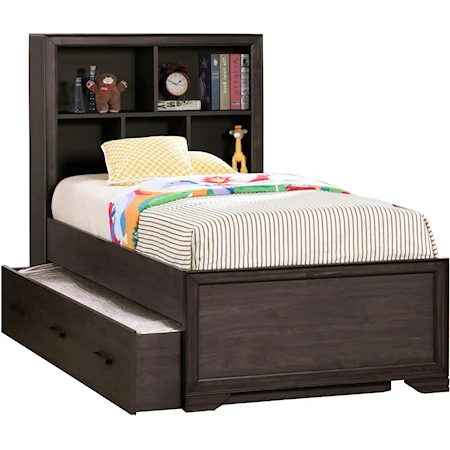 Contemporary Twin Bed with Bookcase Headboard and Trundle