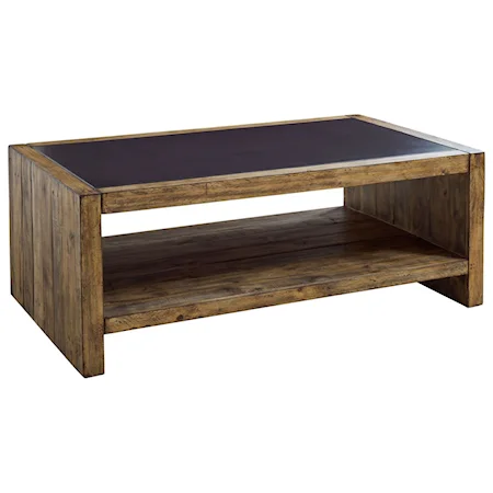 Rustic Coffee Table with Metal Insert