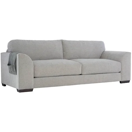 Casual Upholstered Sofa with Leather Outside Pocket