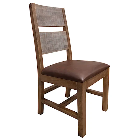 Rustic Solid Wood Chair with Faux Leather Seat