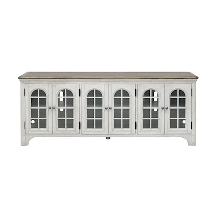 Farmhouse Media Console Arched Top Glass Paneled Doors