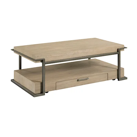 Contemporary Rectangular Coffee Table with Wood Shelf