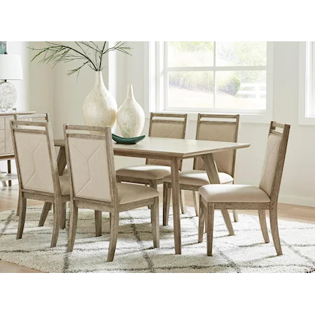 Mid-Century Modern 7-Piece Table and Chair Set with Upholstered Seats