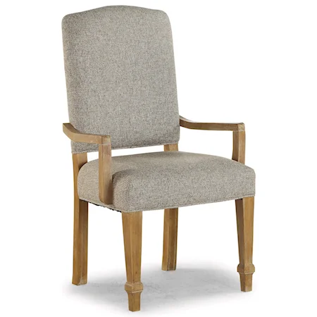 Casual Rustic Upholstered Arm Dining Chair